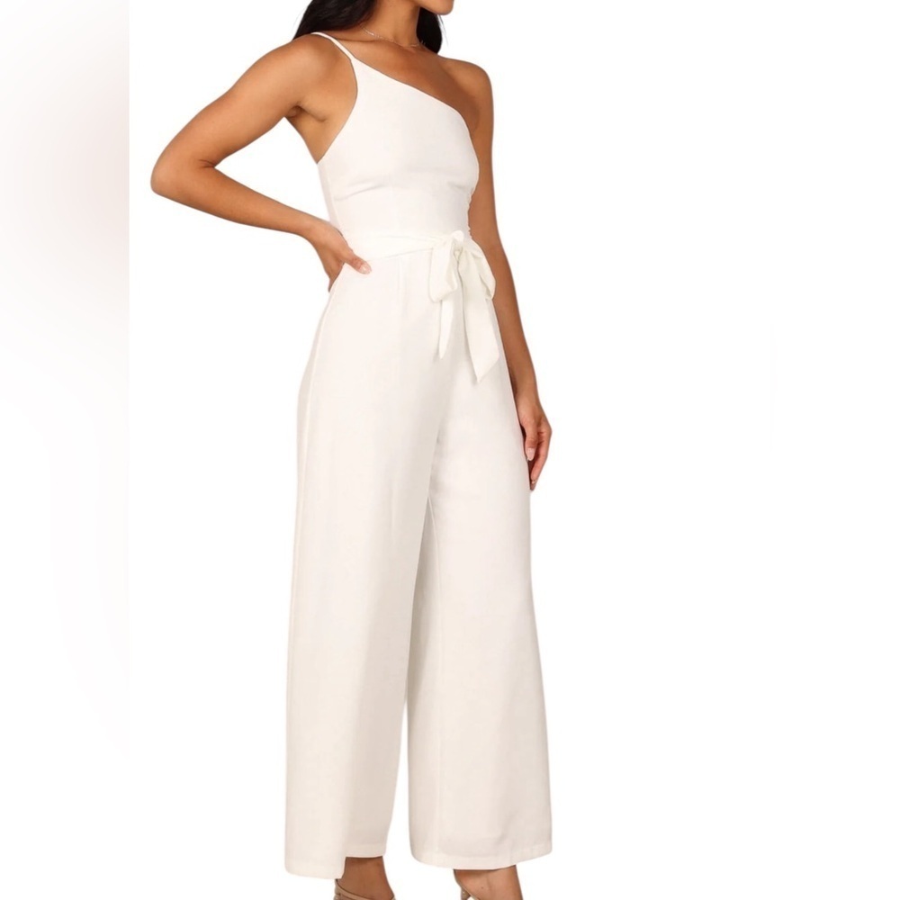 PETAL&PUP LEYTON JUMPSUIT - WHITE Elegant White Wide-Leg Pants Size 12.  #336